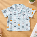 Boys Light Blue Arrow Print Button-Up Shirt with Pocket - Size 2