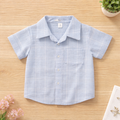 Boys Light Blue Button-Up Shirt with Pocket - Size 1