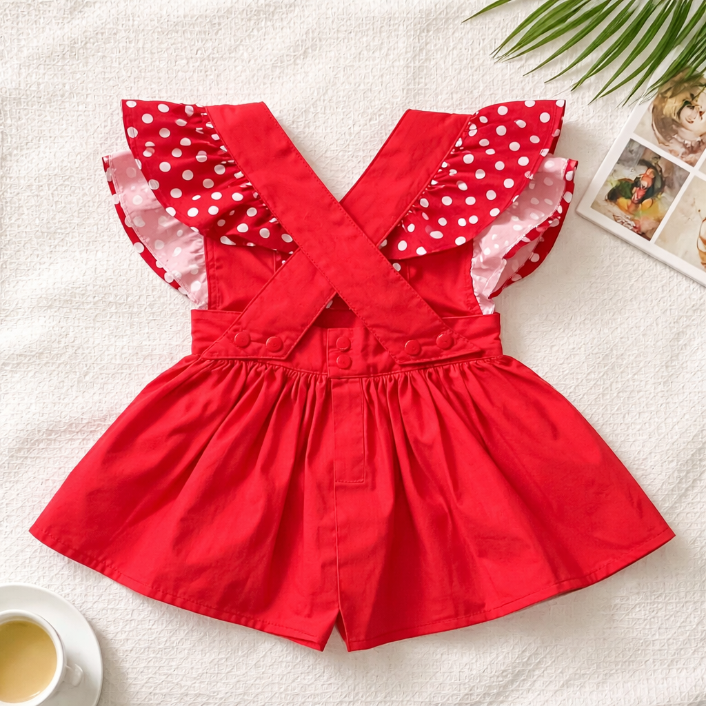Girls Red & White Polka Dot Jumper Skirt with Ruffles and Pockets - Handmade