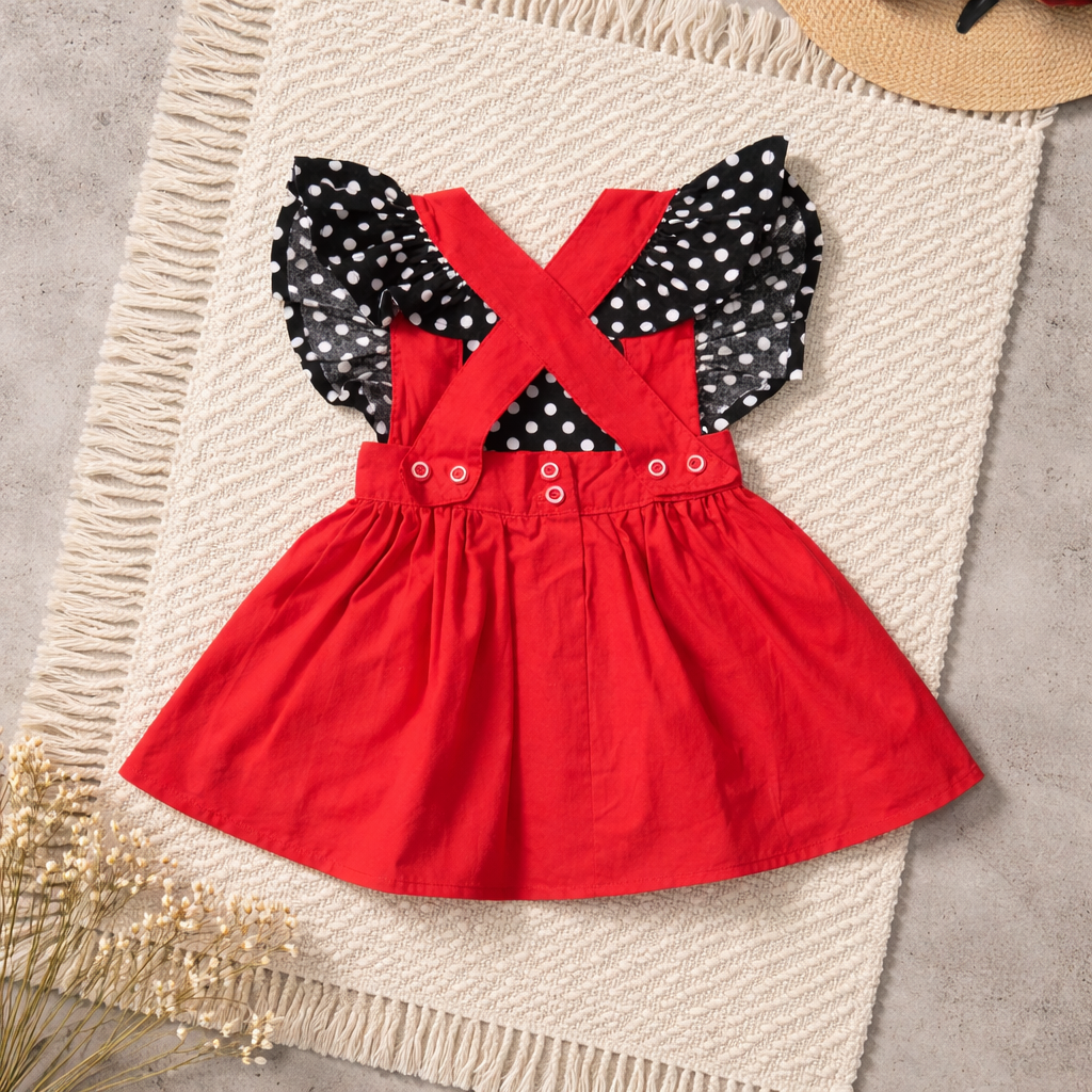 Girls Black & White Polka Dot Jumper Skirt with Ruffles and Pockets - Handmade