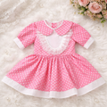 Girls Pink Polka Dot Dress with Lace Detail
