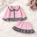 Girls Pink & Black Plaid 2-Piece Jacket & Skirt Set - Handmade Exclusive