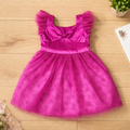 Girls Fuchsia Tulle Butterfly Sleeve Bow Back Handmade Dress