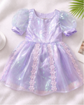 Girls Lilac Organza Embroidered Bow Back Handmade Dress