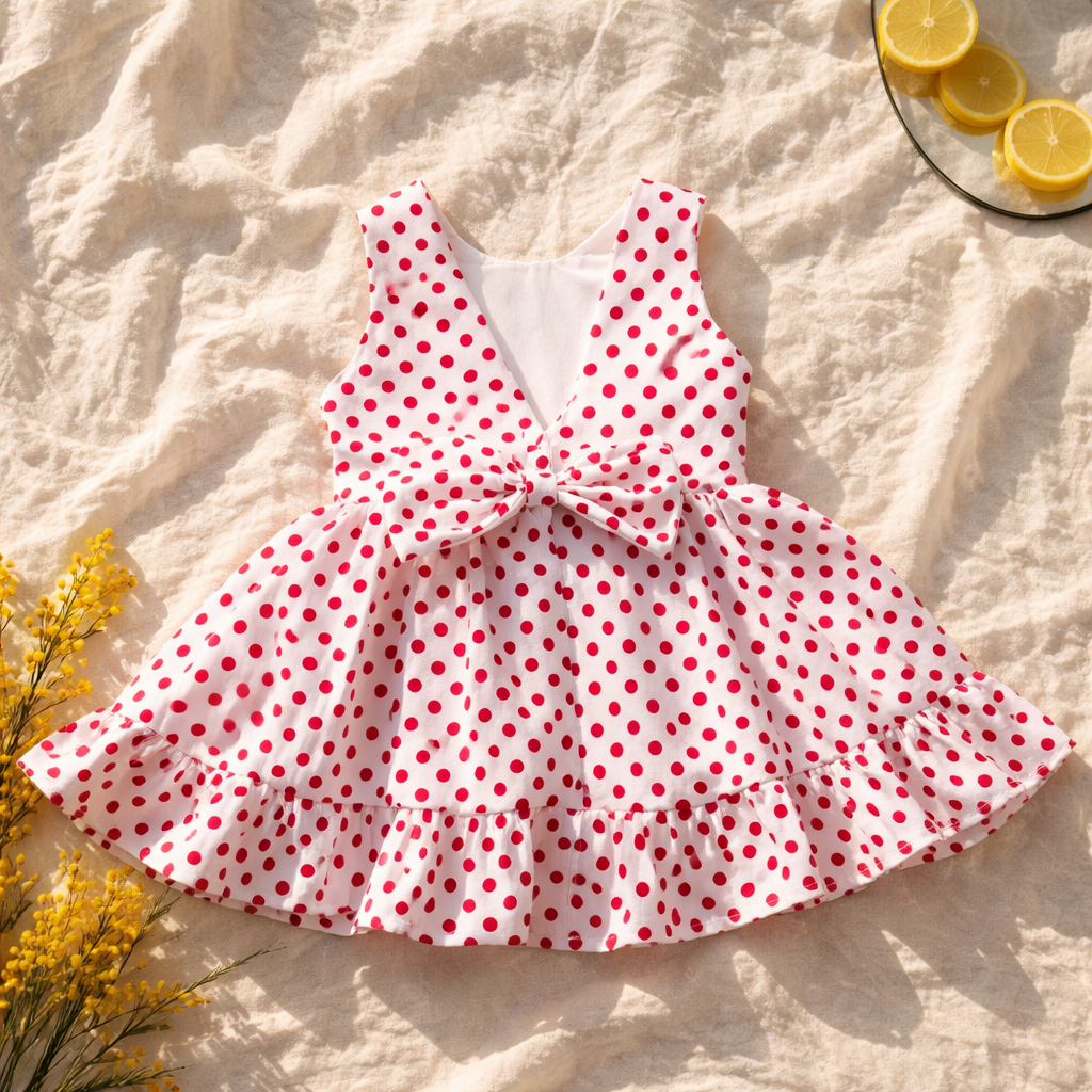 Girls Dress with Bow and V-Back