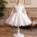 Girls White Embroidered Hem V-Back Bow Handmade Dress