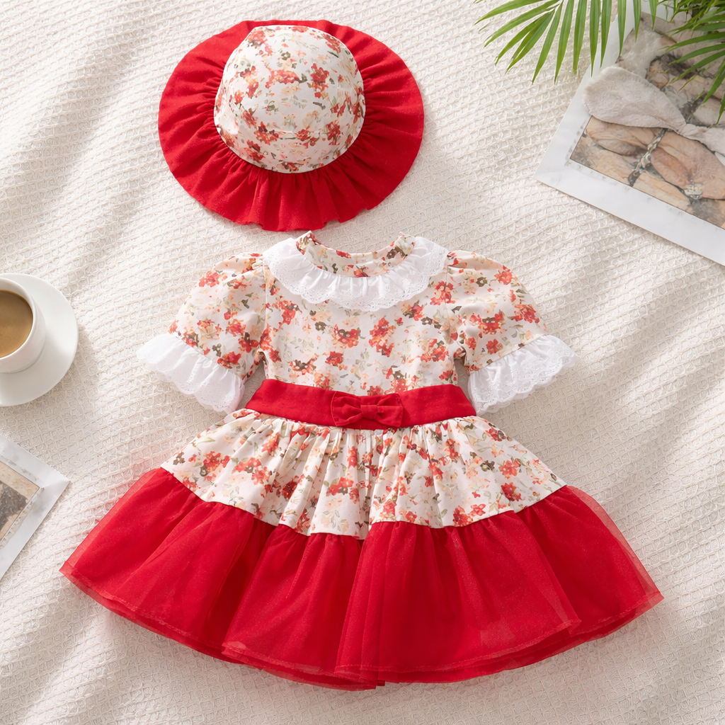Vintage Red Floral Handmade Dress