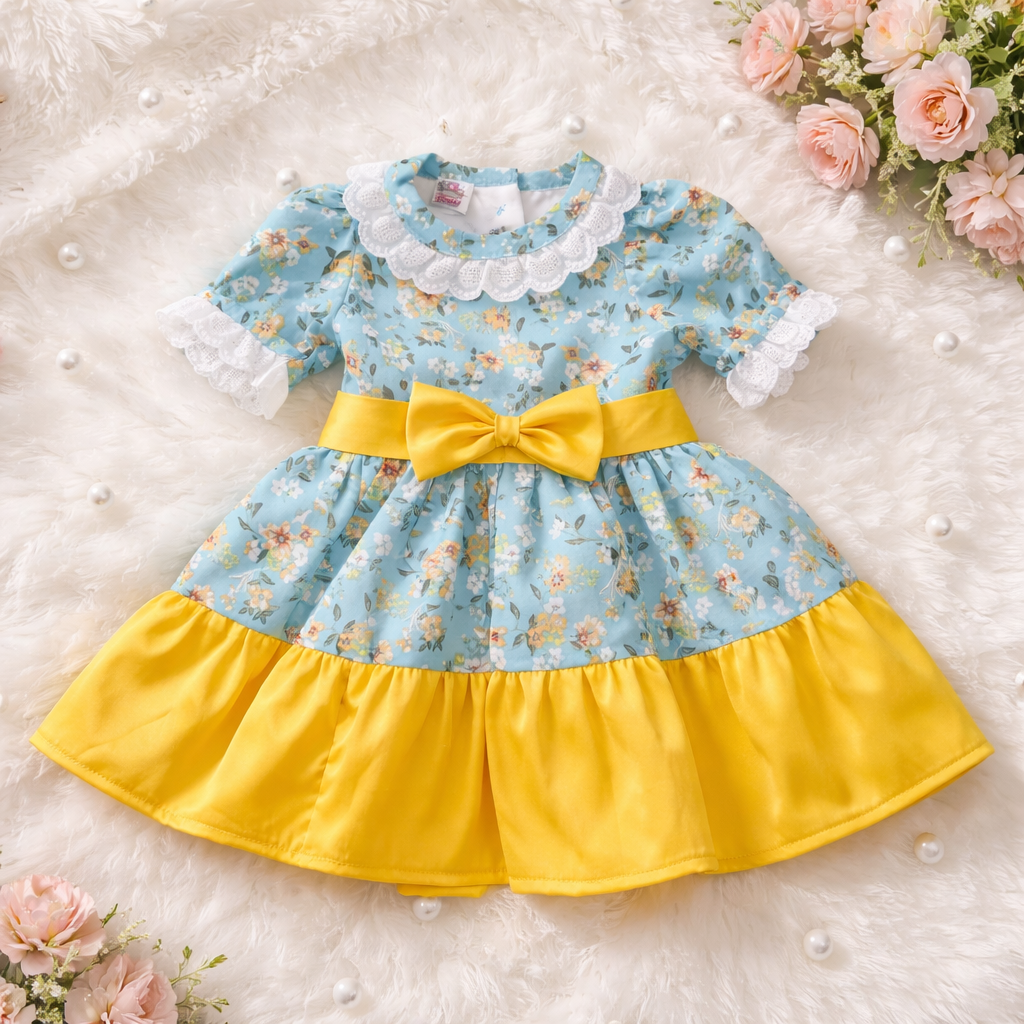 Vintage Light Blue Floral Handmade Dress