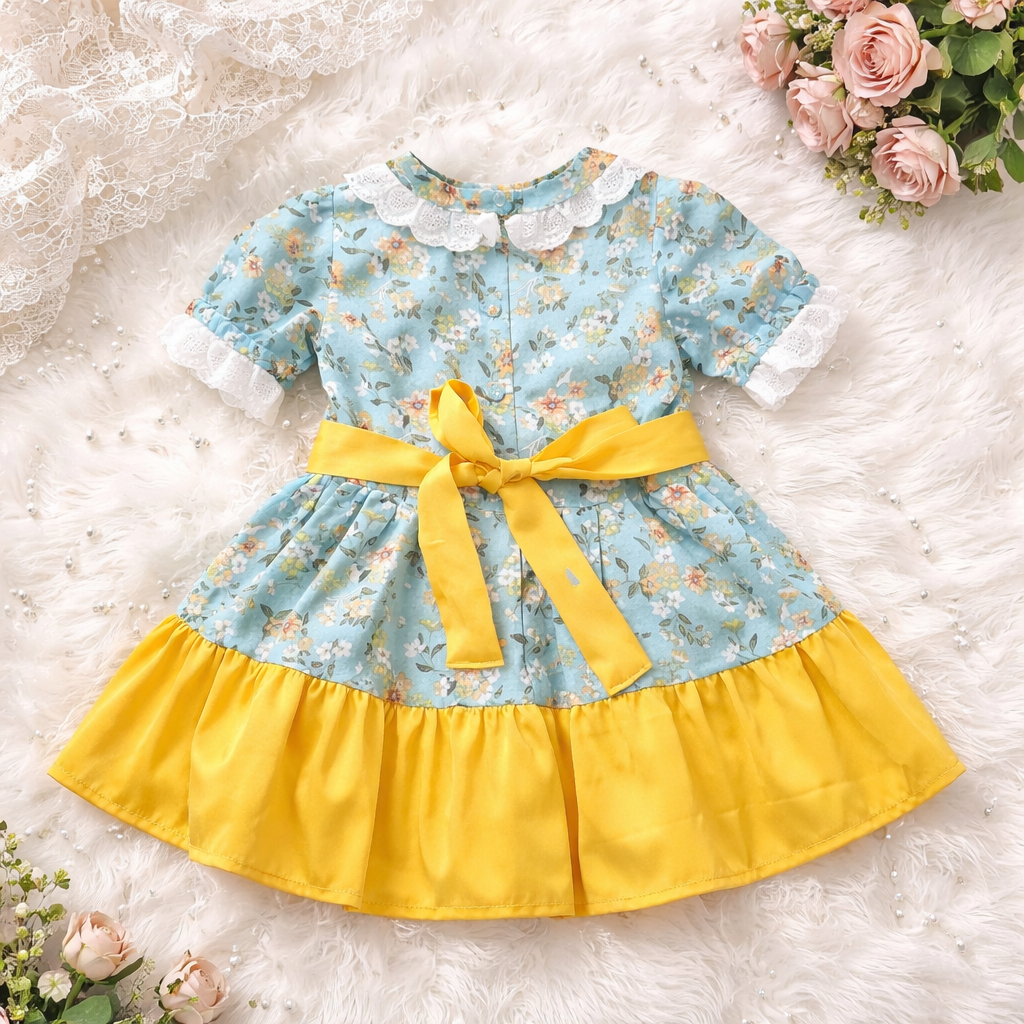 Vintage Light Blue Floral Handmade Dress