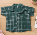 Boys Dark Green Plaid Button-Up Shirt with Pocket - Sizes 1 and 2