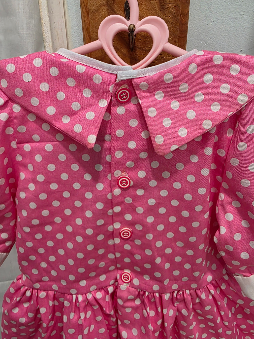 Girls Pink Polka Dot Dress with Lace Detail