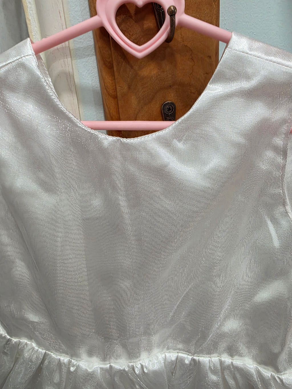 Girls White Embroidered Hem V-Back Bow Handmade Dress