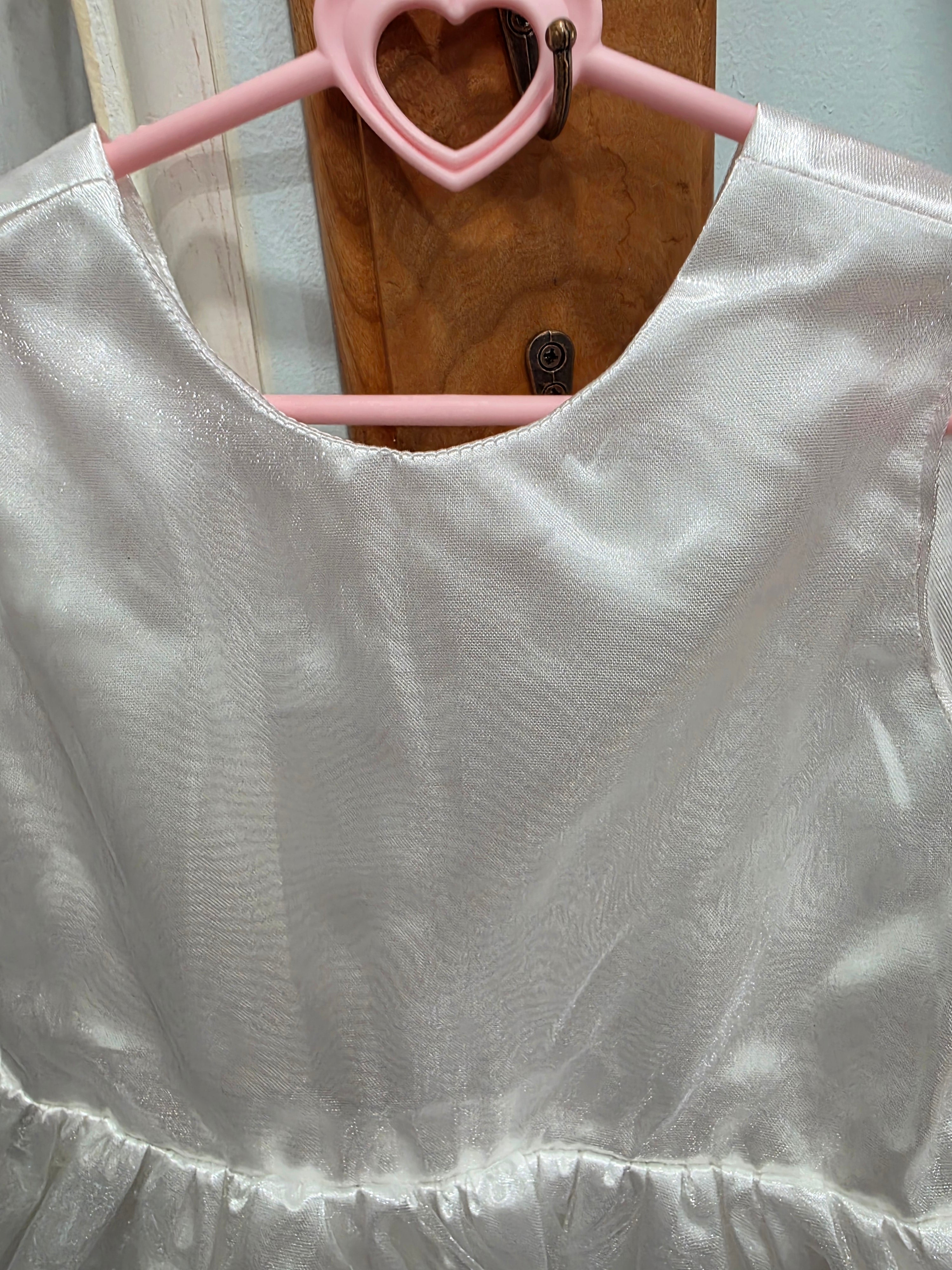 Girls White Embroidered Hem V-Back Bow Handmade Dress