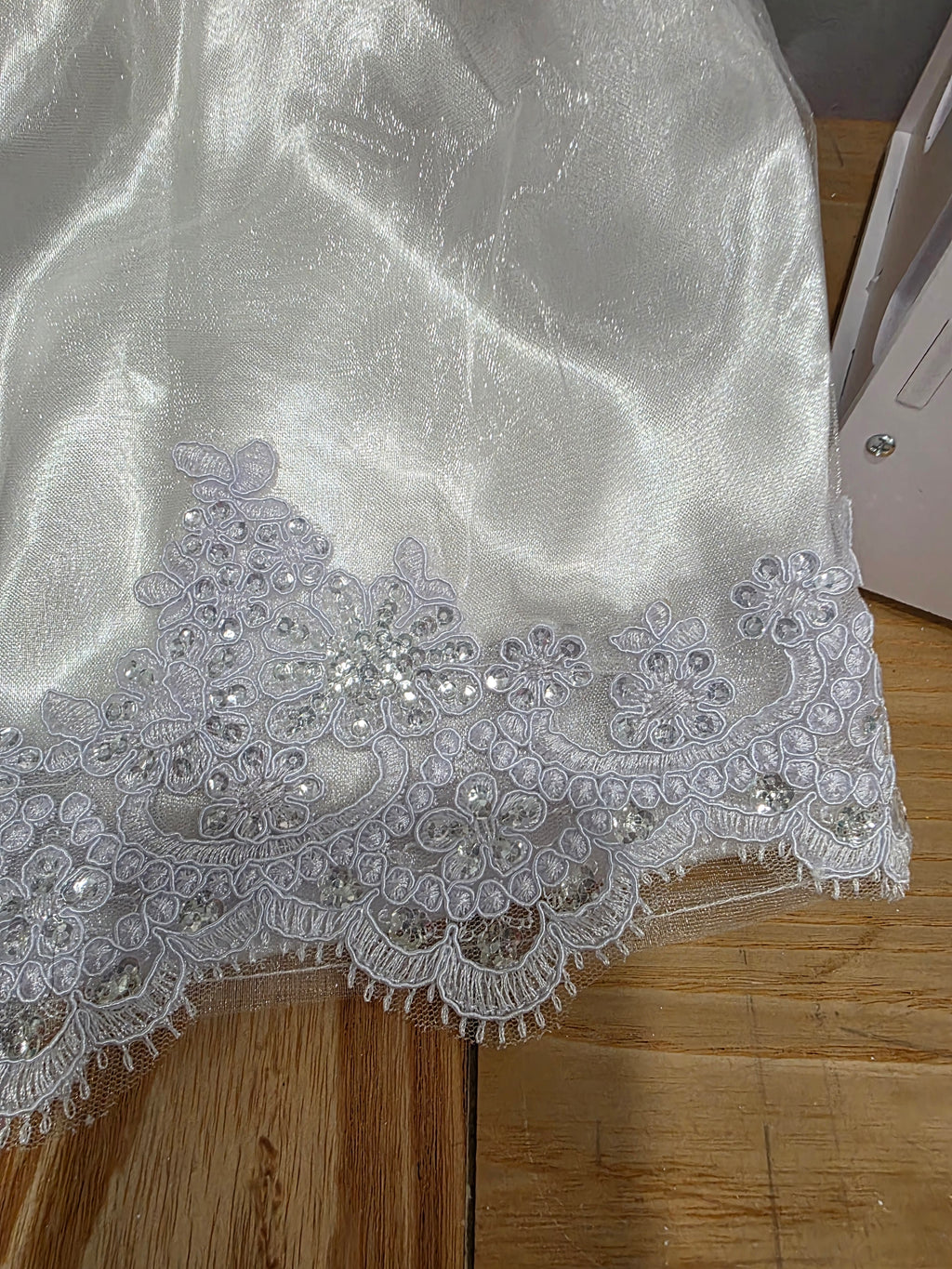 Girls White Embroidered Hem V-Back Bow Handmade Dress