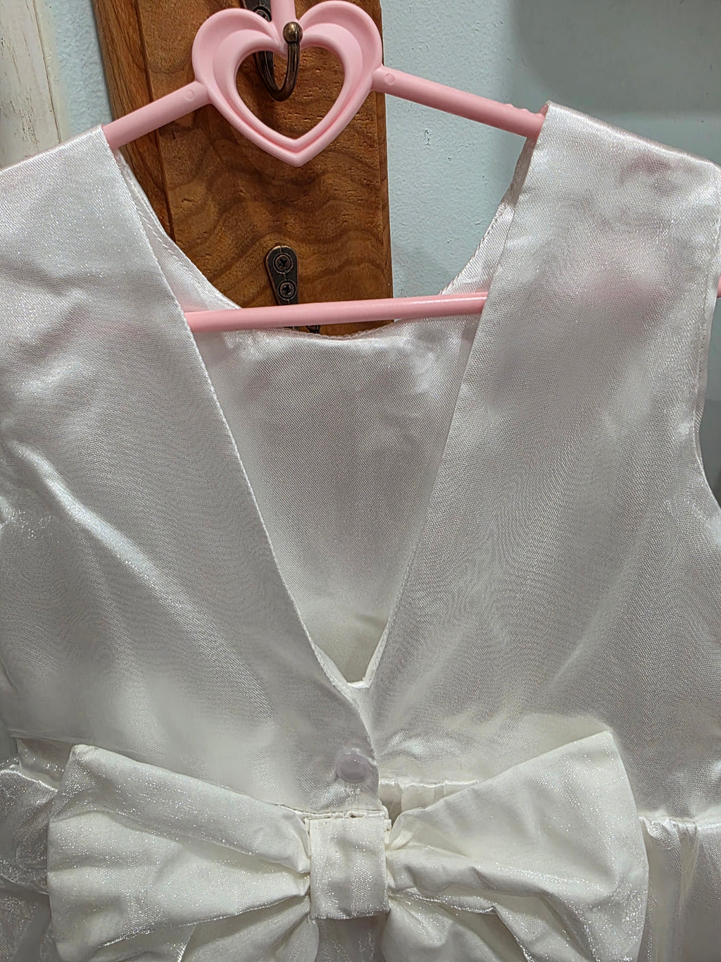 Girls White Embroidered Hem V-Back Bow Handmade Dress