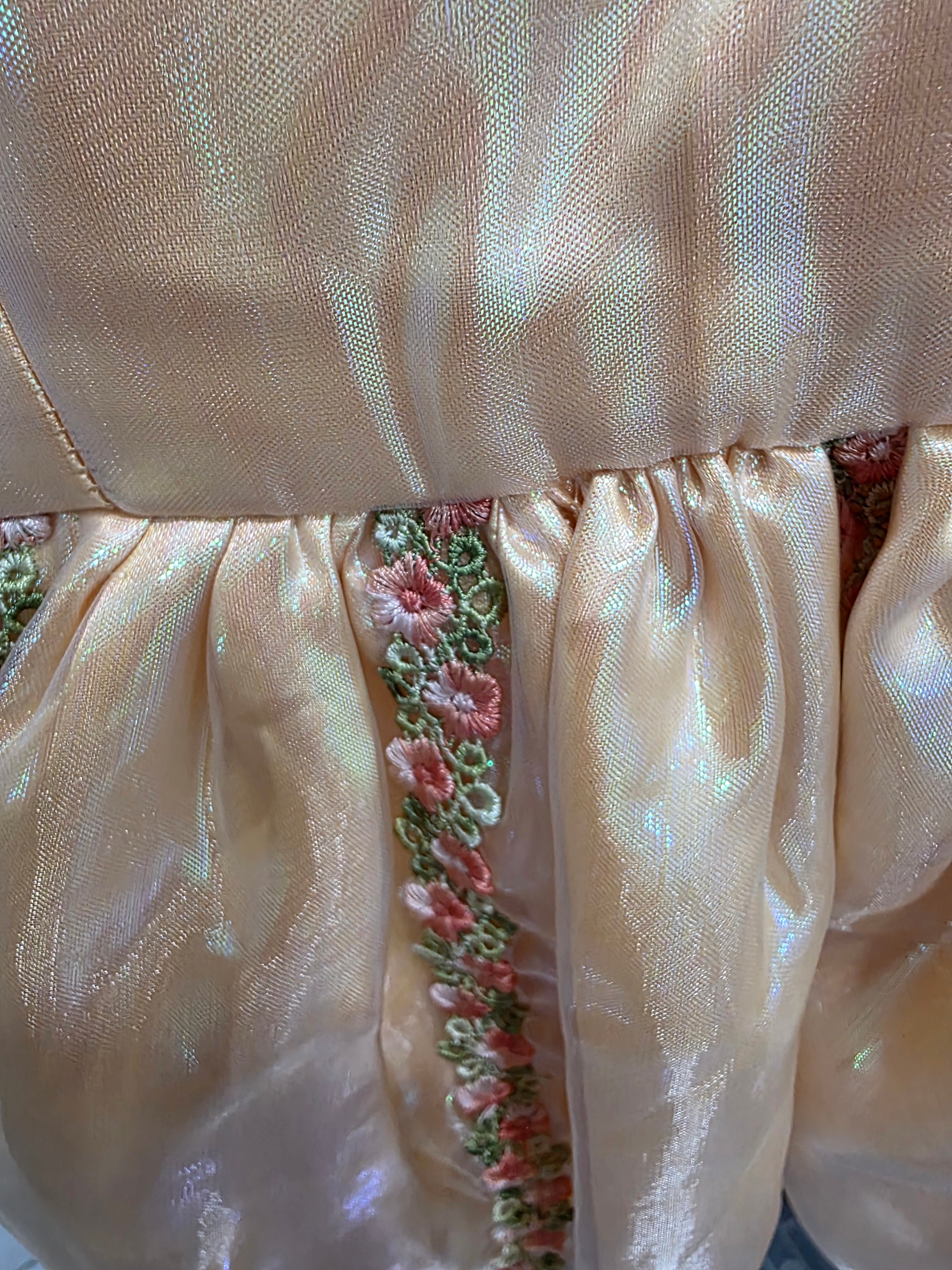 Girls Champagne Organza Embroidered Lined Handmade Dress