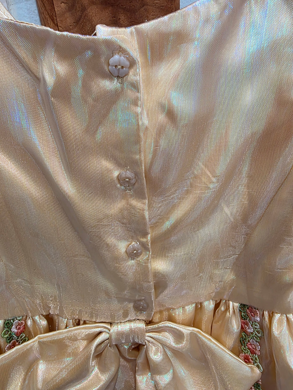 Girls Champagne Organza Embroidered Lined Handmade Dress