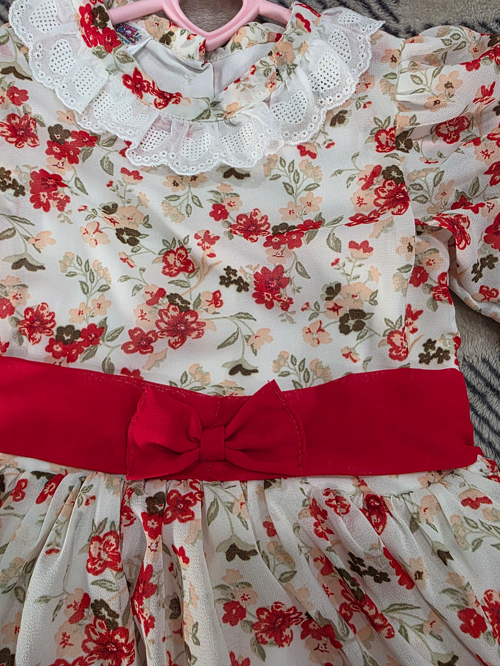 Vintage Red Floral Handmade Dress