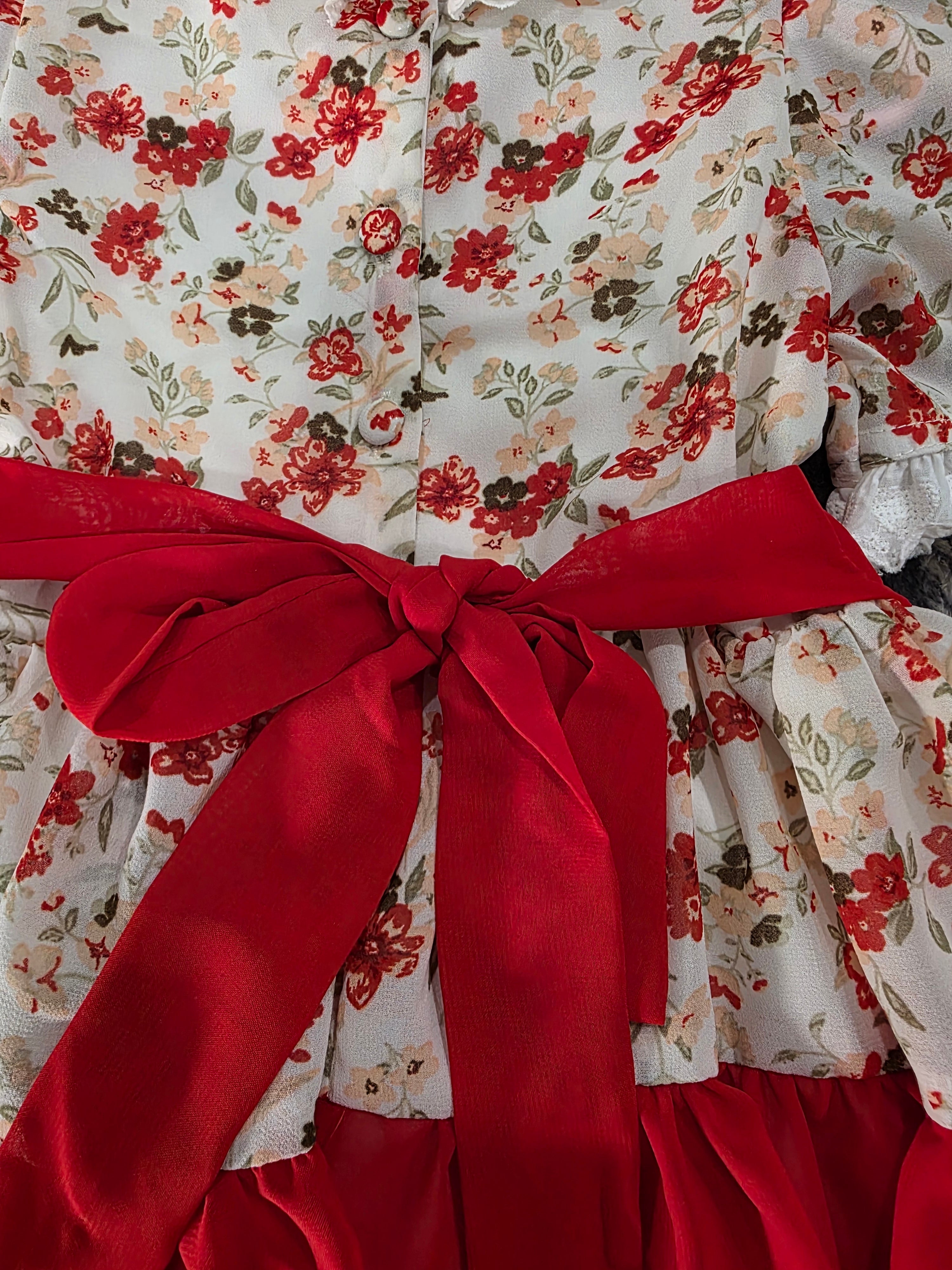 Vintage Red Floral Handmade Dress