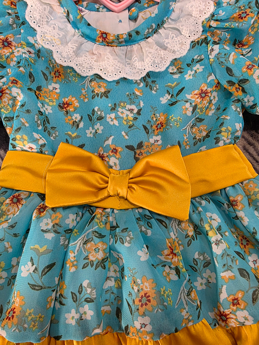 Vintage Light Blue Floral Handmade Dress