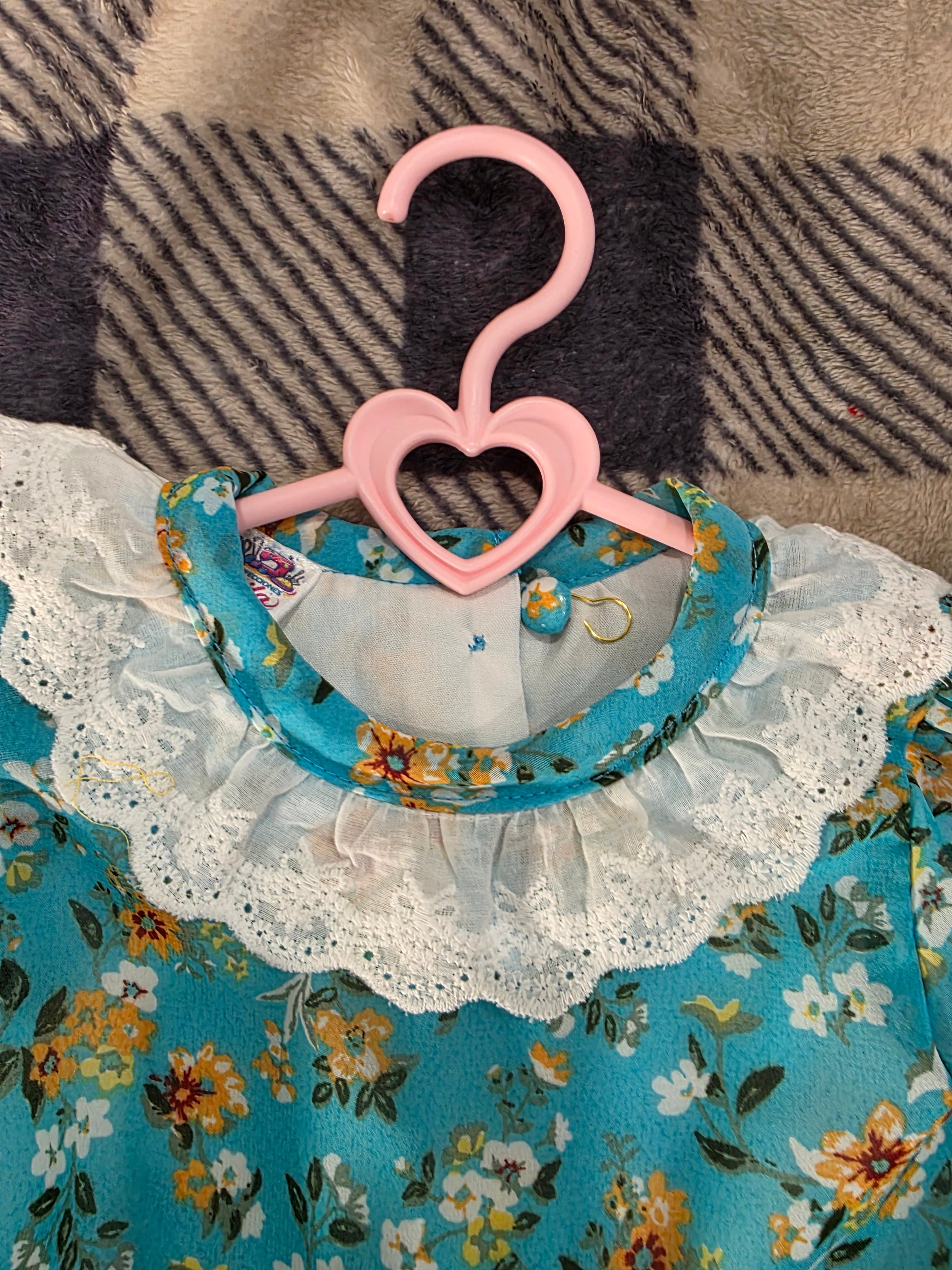 Vintage Light Blue Floral Handmade Dress