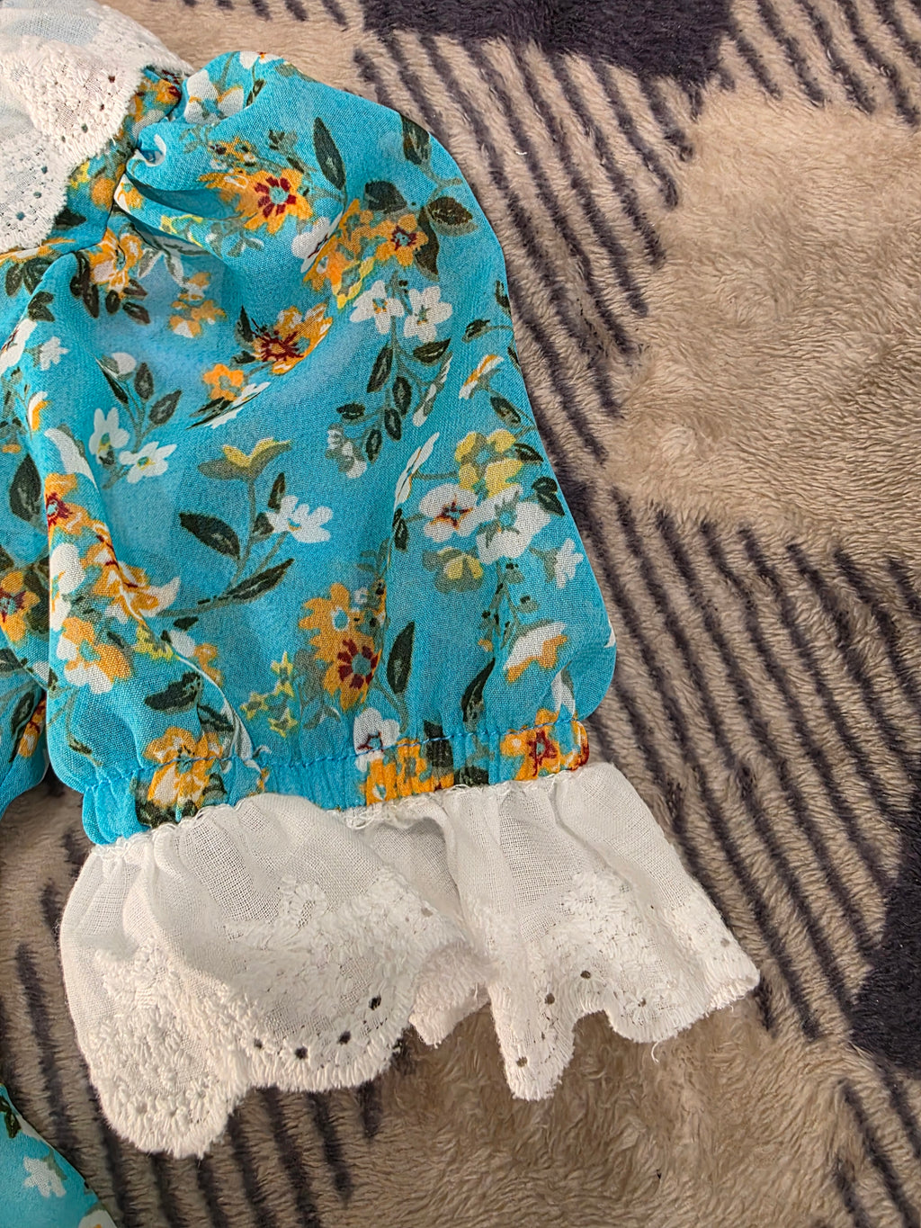 Vintage Light Blue Floral Handmade Dress