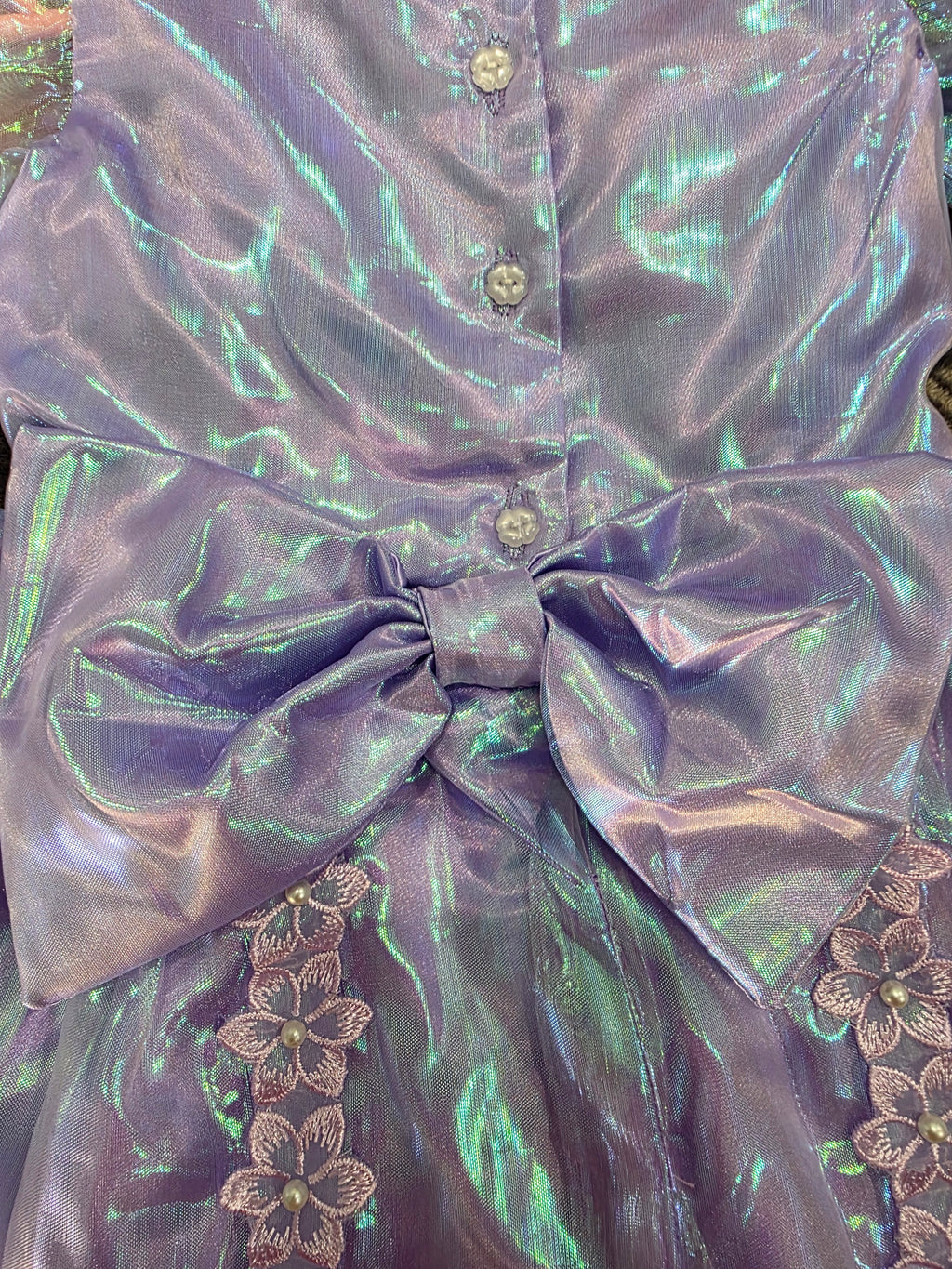 Girls Lilac Organza Embroidered Bow Back Handmade Dress