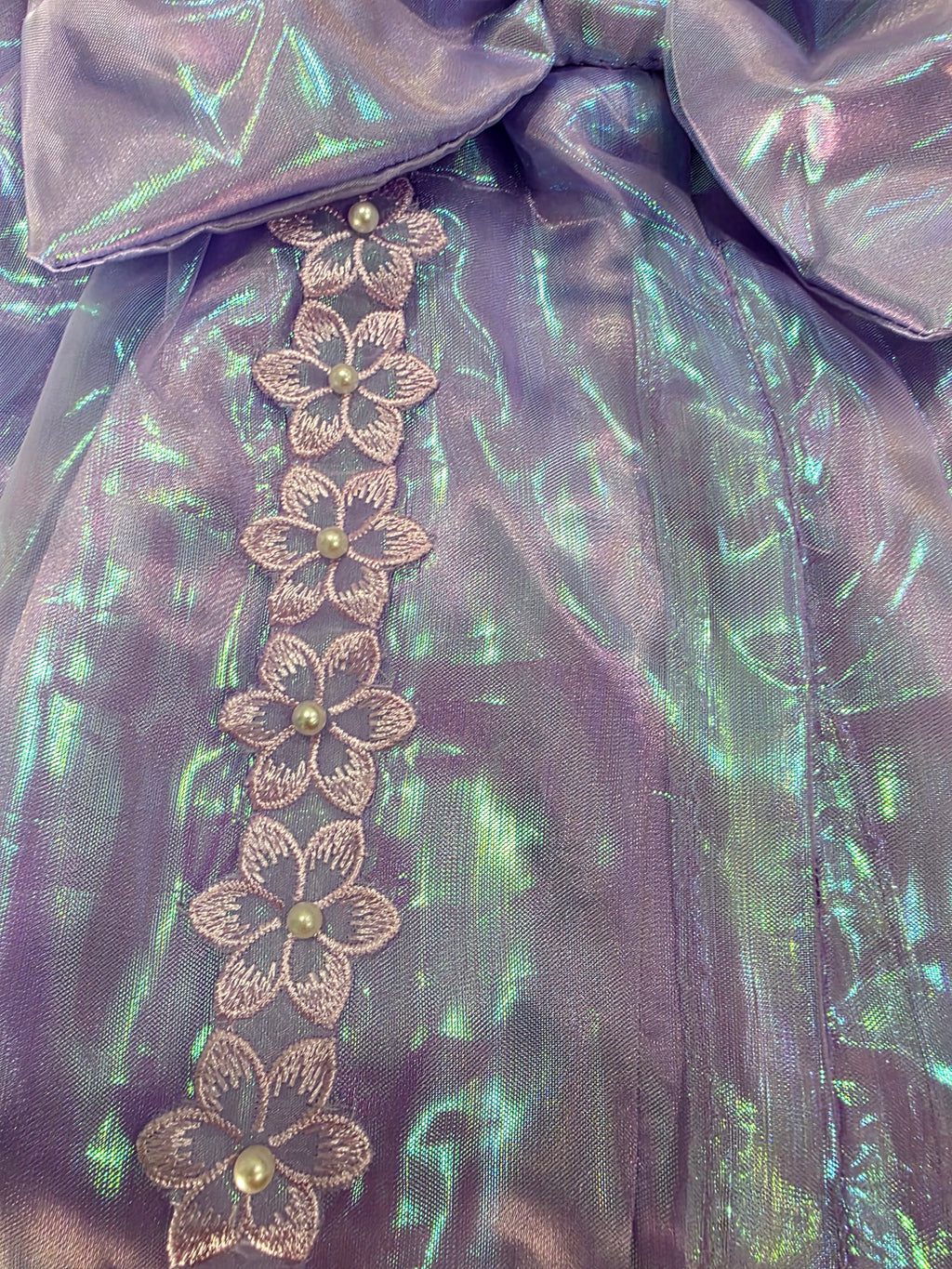 Girls Lilac Organza Embroidered Bow Back Handmade Dress