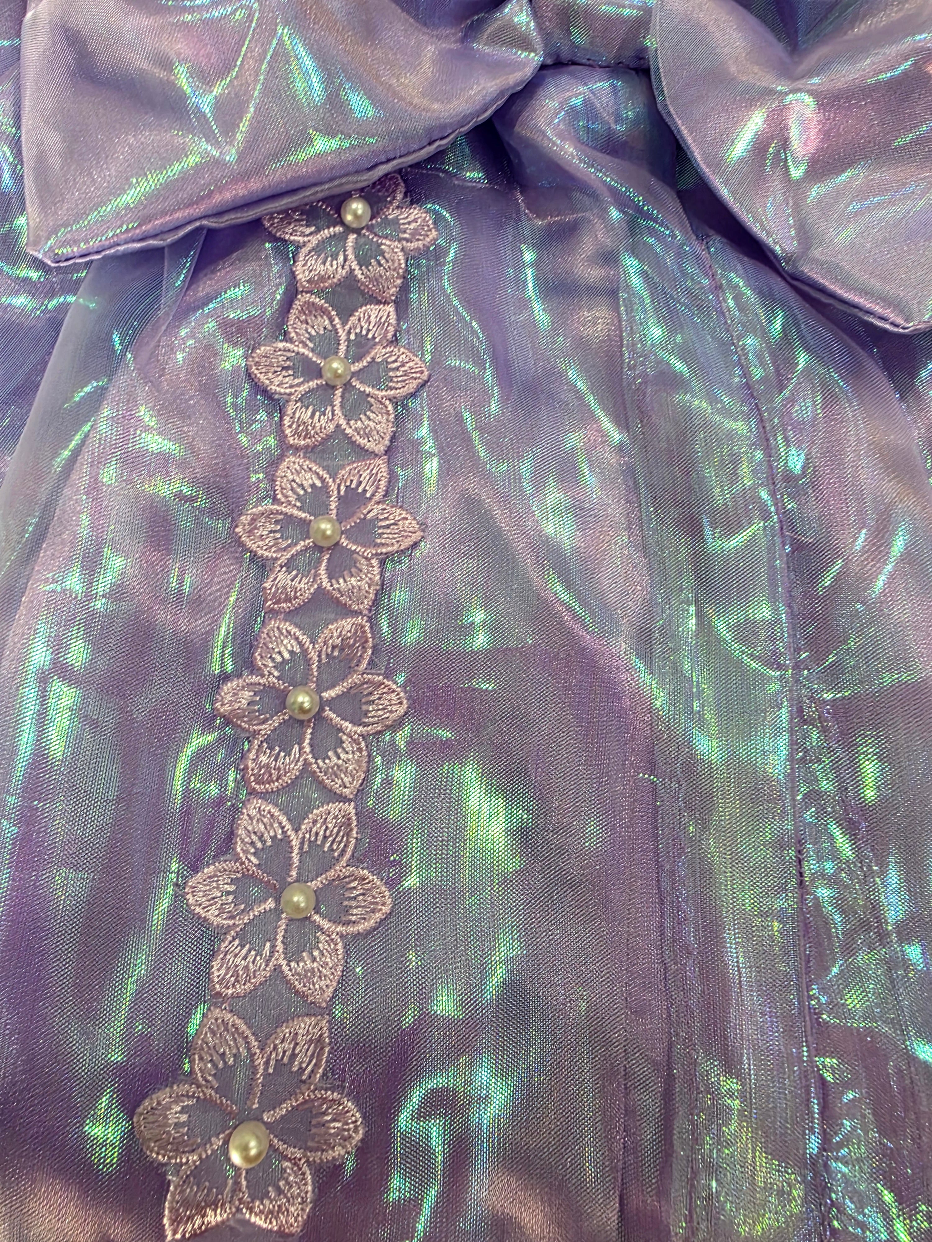 Girls Lilac Organza Embroidered Bow Back Handmade Dress
