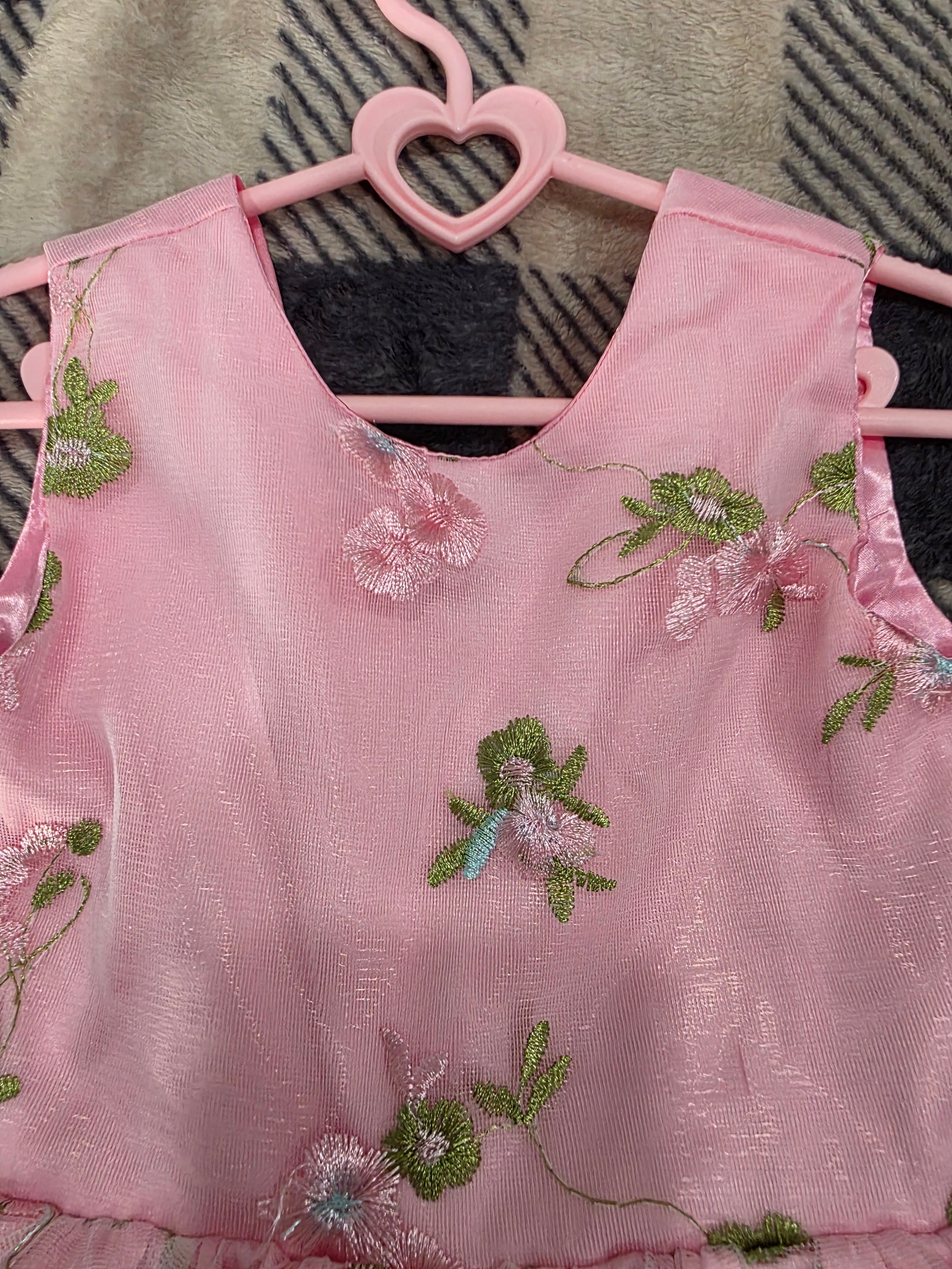 Girls Pink Embroidered Lace Lined Handmade Dress
