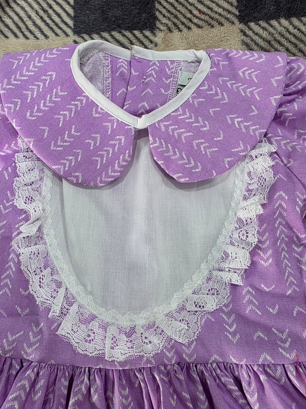 Girls Lilac Polka Dot Dress with Lace Detail
