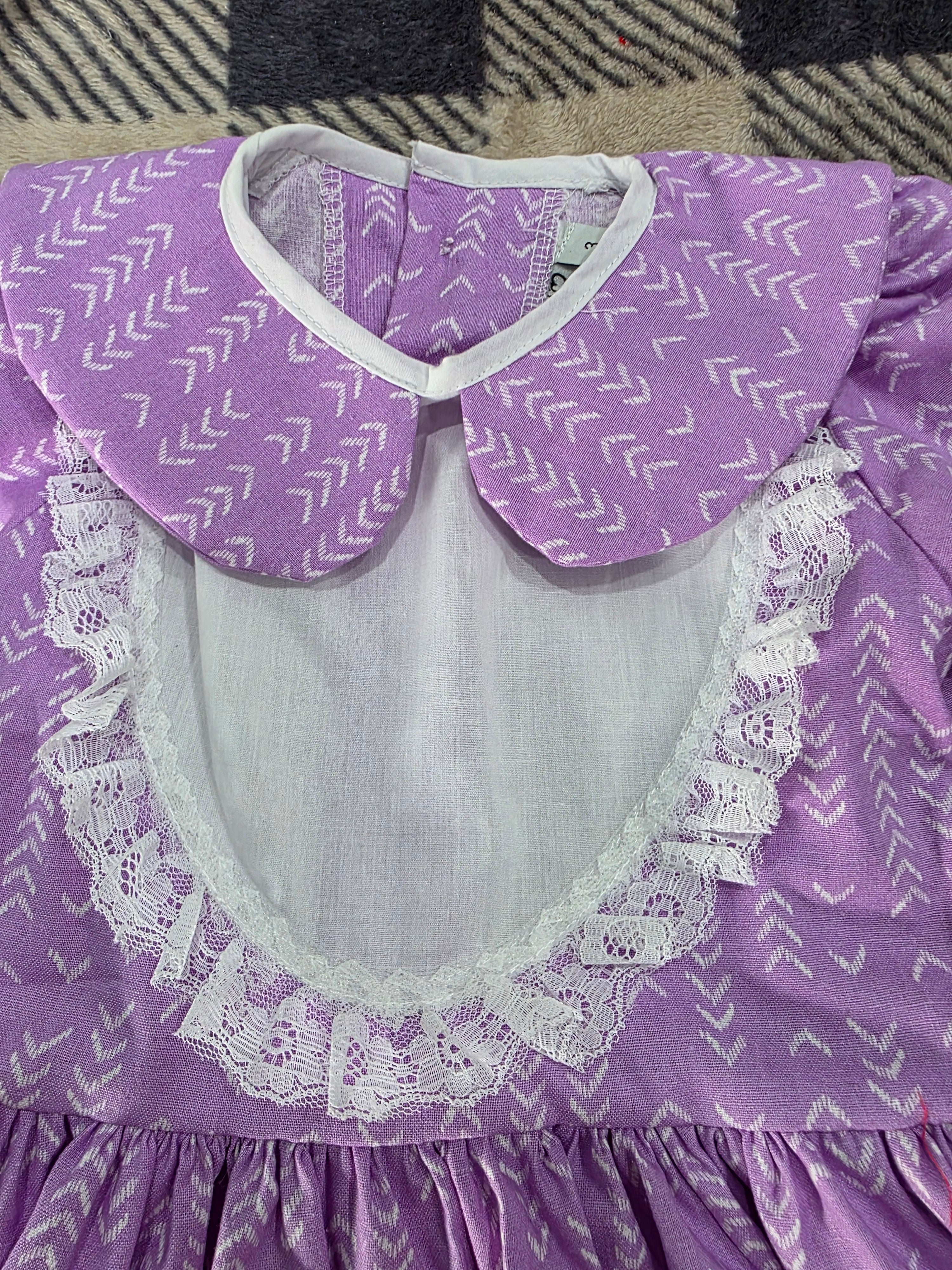 Girls Lilac Polka Dot Dress with Lace Detail