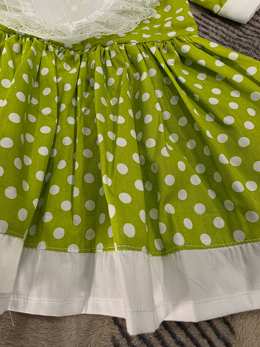 Girls Green Polka Dot Dress with Lace Detail