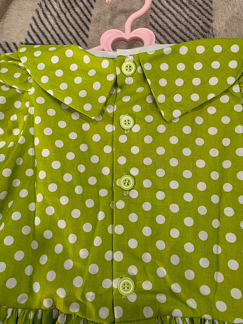 Girls Green Polka Dot Dress with Lace Detail