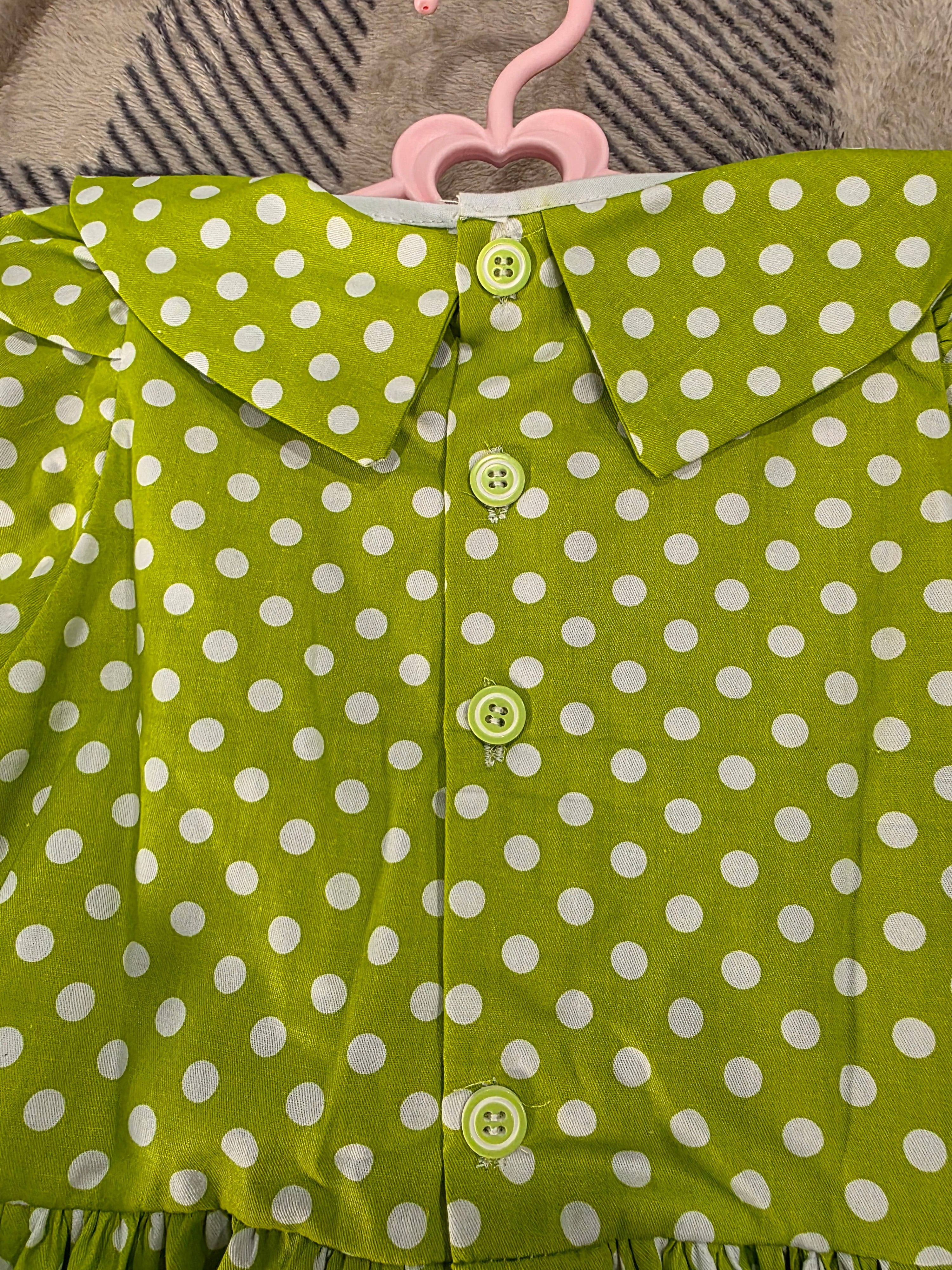 Girls Green Polka Dot Dress with Lace Detail