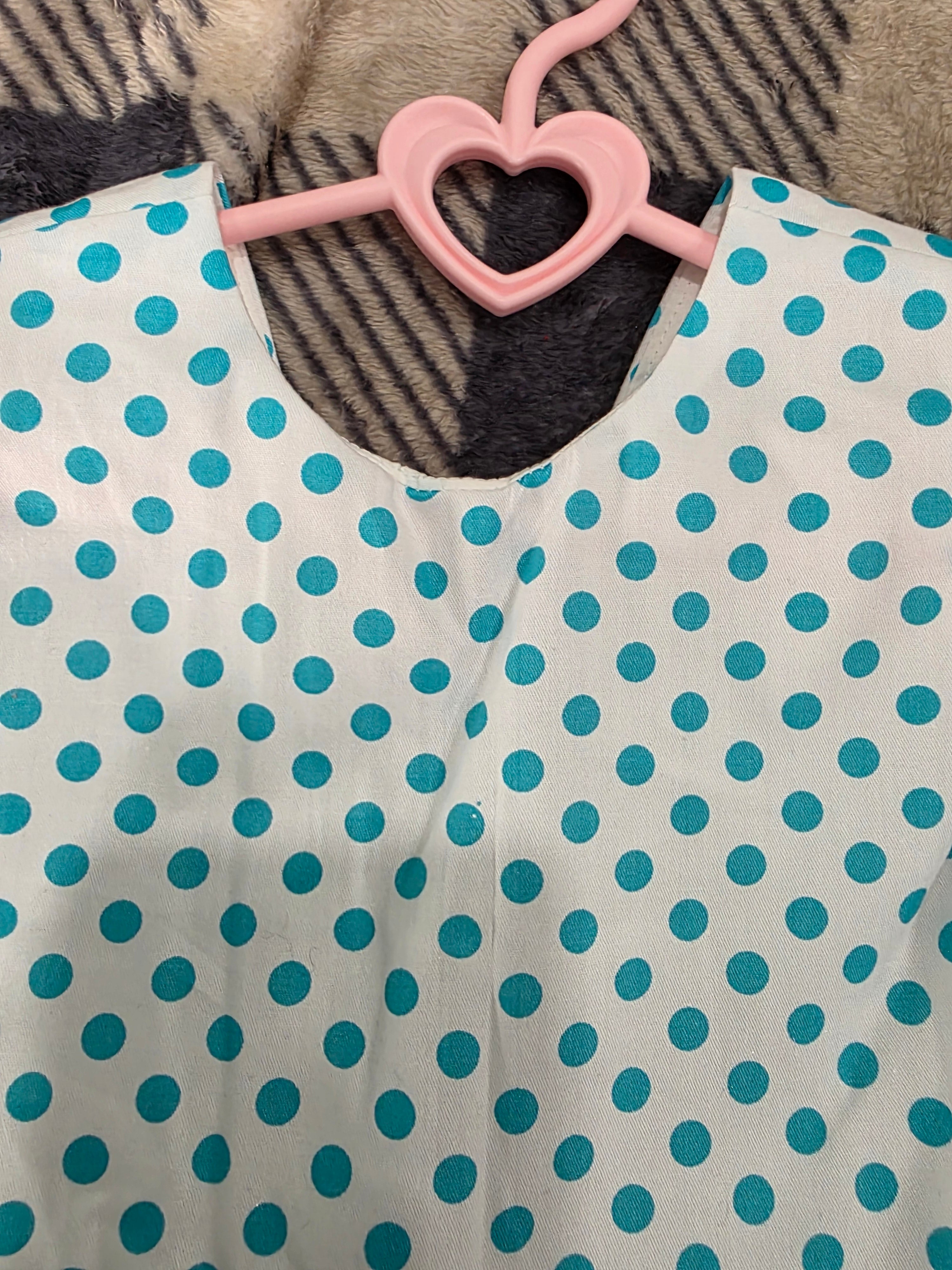 Girls Light Blue Polka Dot Dress with Bow and V-Back