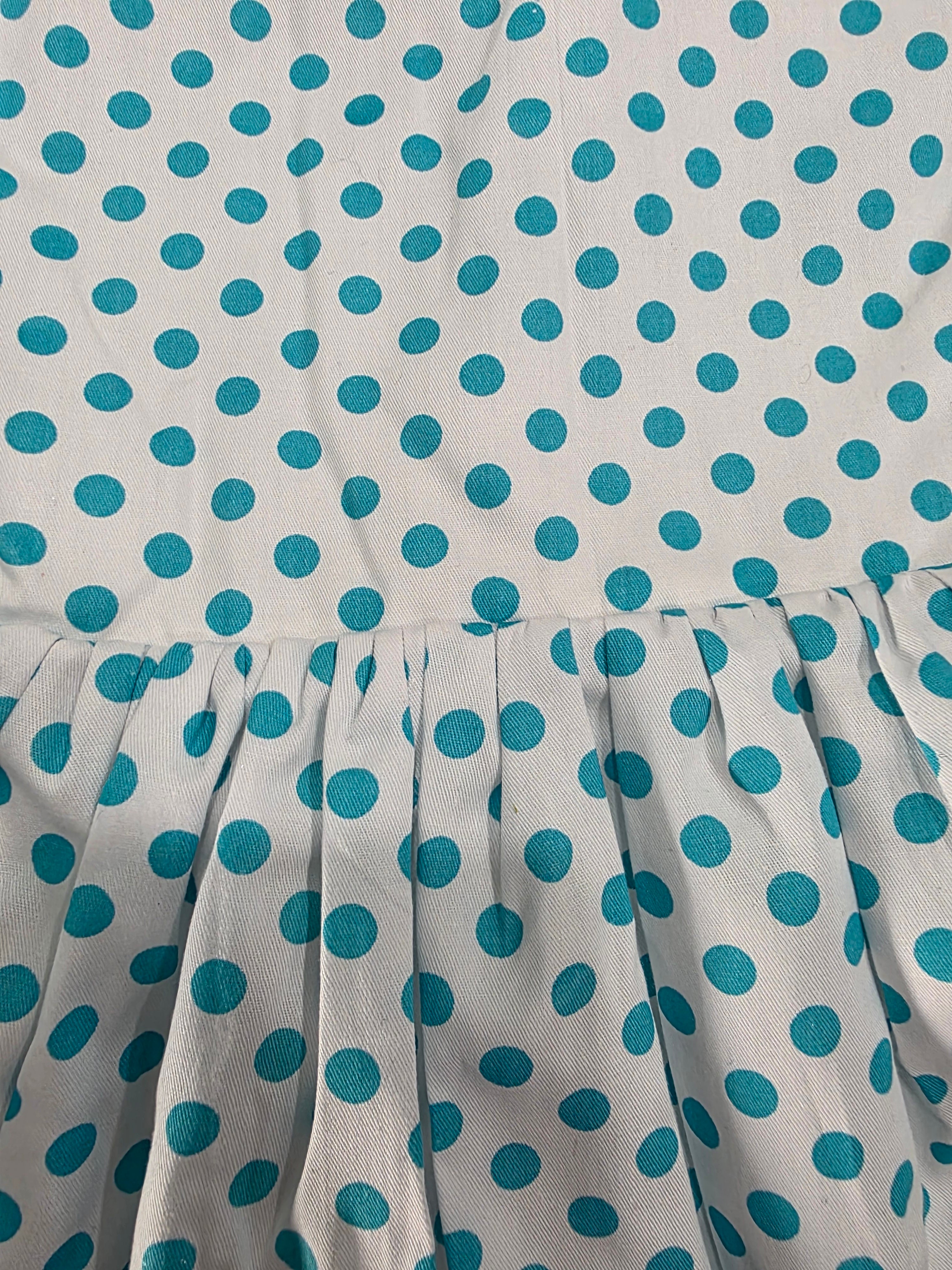 Girls Light Blue Polka Dot Dress with Bow and V-Back