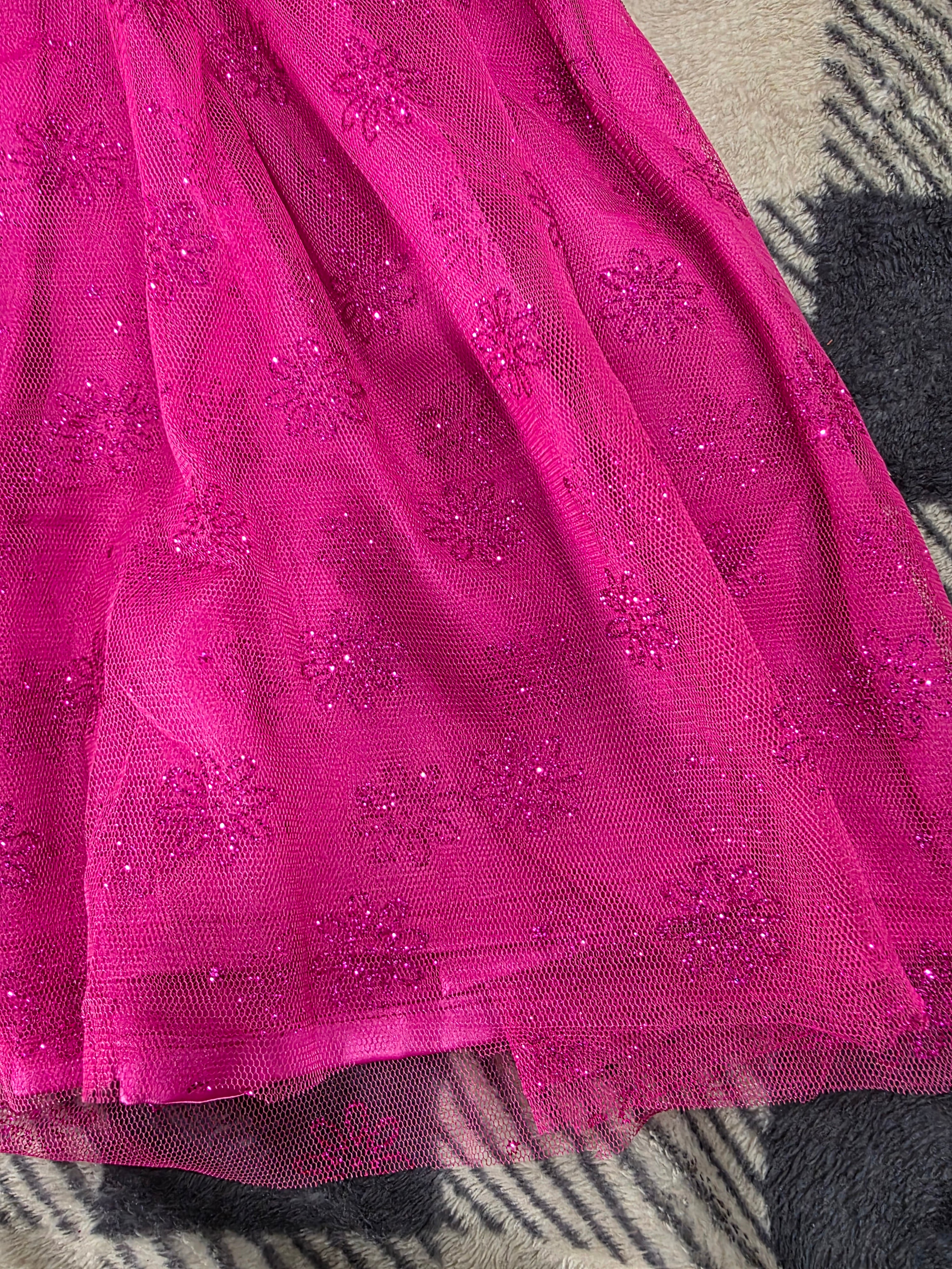 Girls Fuchsia Tulle Butterfly Sleeve Bow Back Handmade Dress