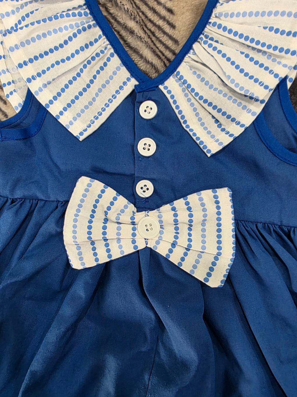 Girls Blue & White Polka Dot Summer Dress with Matching Hat - Handmade