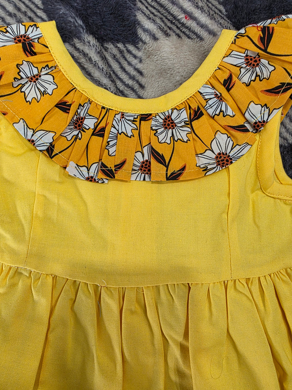 Girls Yellow Floral Print Summer Dress with Matching Hat - Handmade