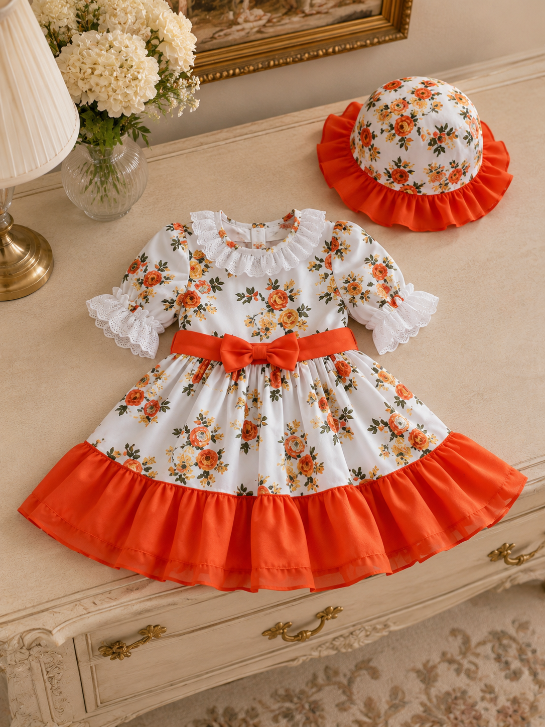 Handmade Floral Dress with Embroidered Lace