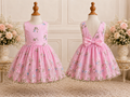 Girls Pink Embroidered Lace Lined Handmade Dress