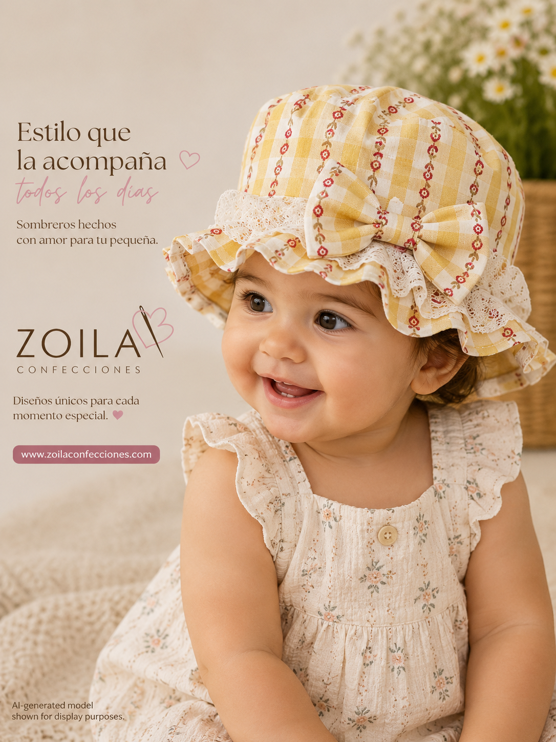Yellow Baby Girl Hat with Lace Trim and Bow - 1 Year