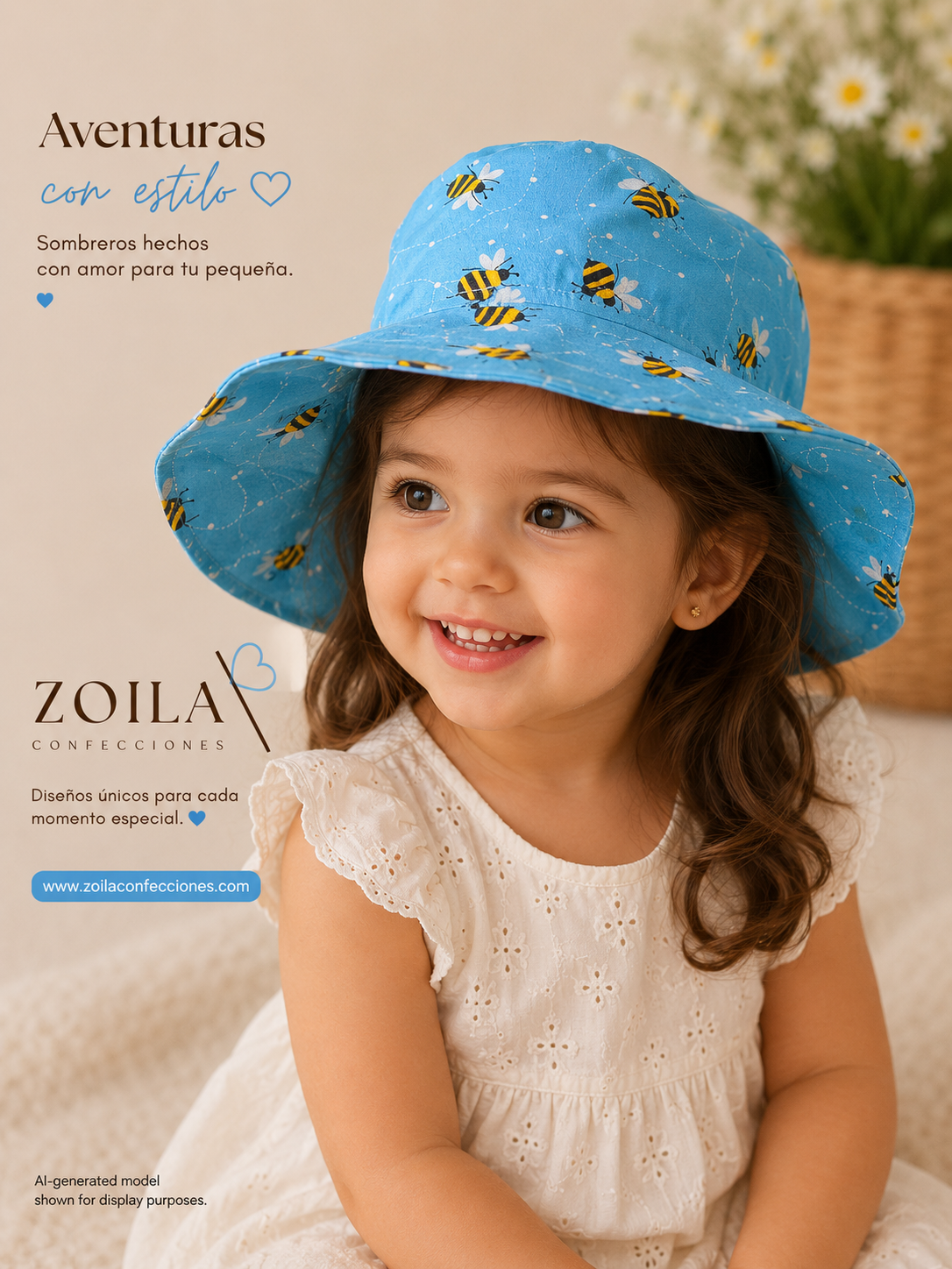 Turquoise Unisex Baby Hat with Bee Print - 2 Years